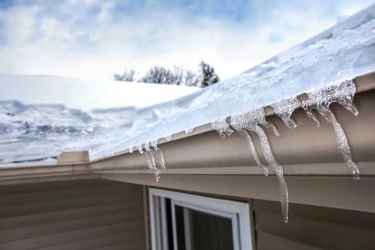 Frozen gutters, gutter cleaning