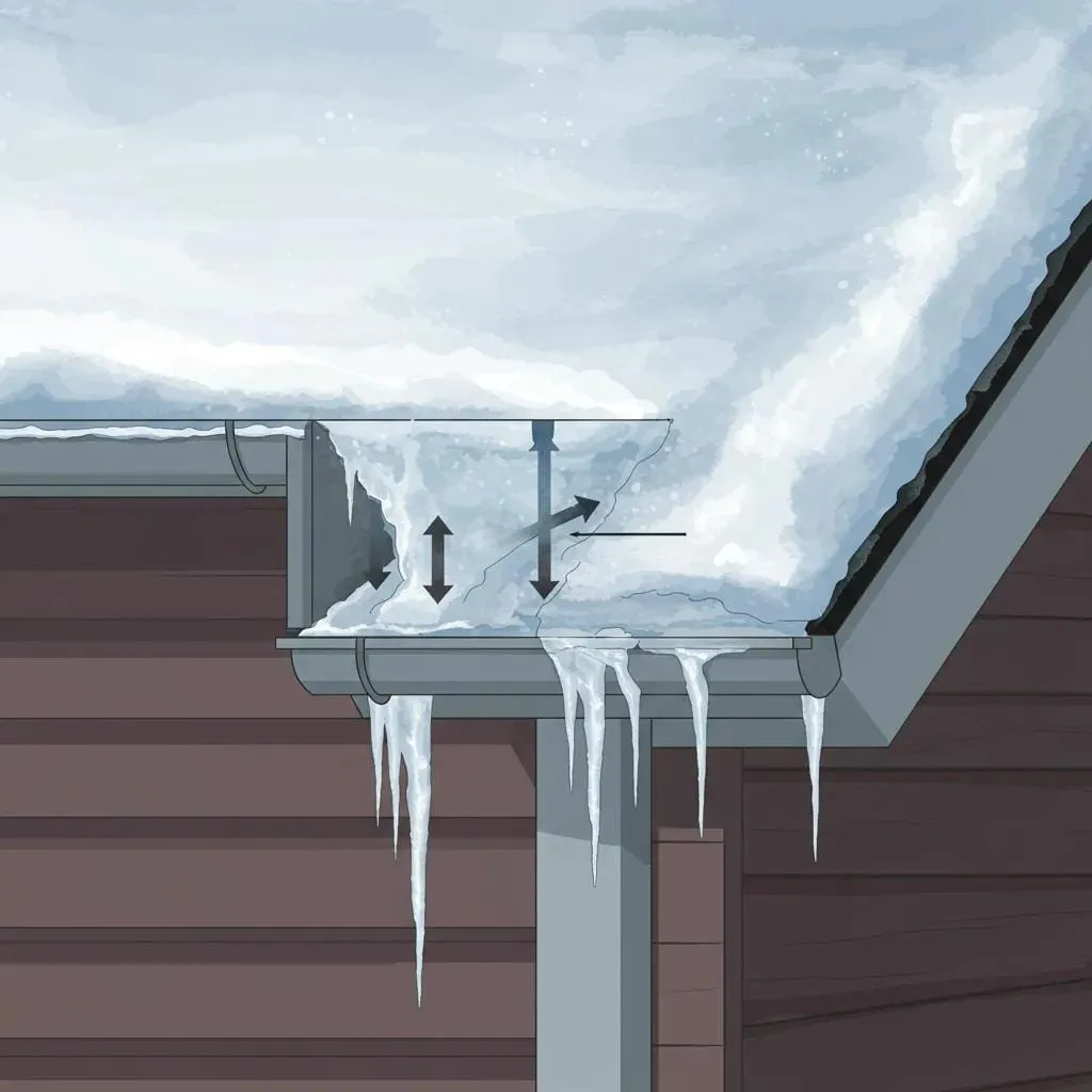 Close-up of an ice dam on a roof, illustrating the importance of preventing ice buildup