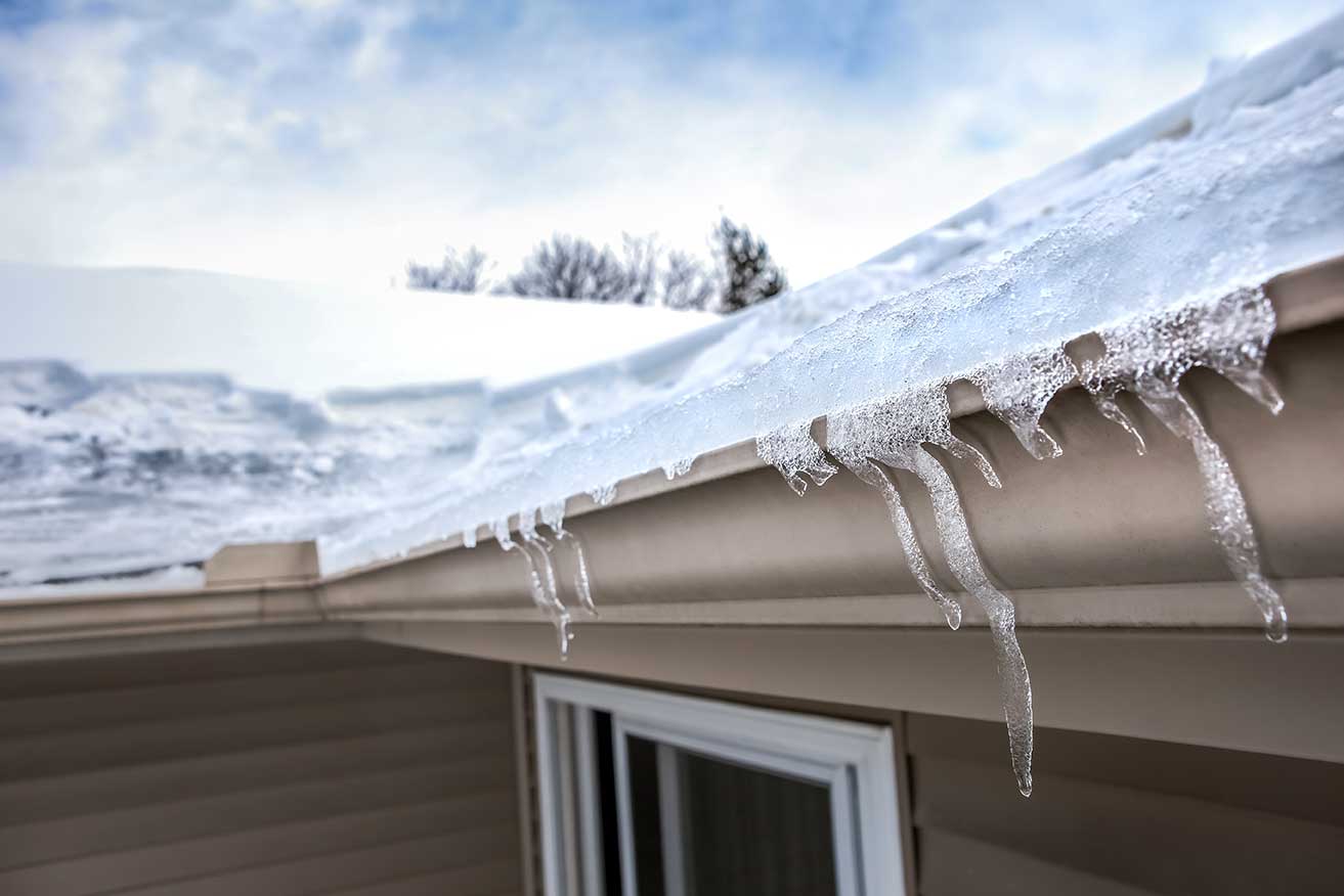 Frozen gutters, gutter cleaning