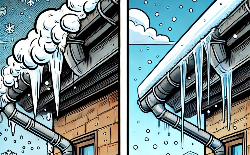 ice and snow what because of clogged gutter