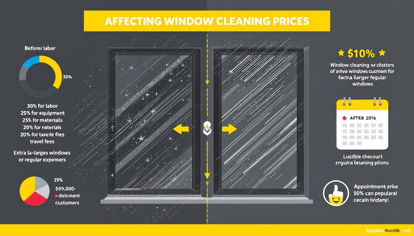 A before and after comparison of a dirty window being cleaned, highlighting factors affecting window cleaning prices.