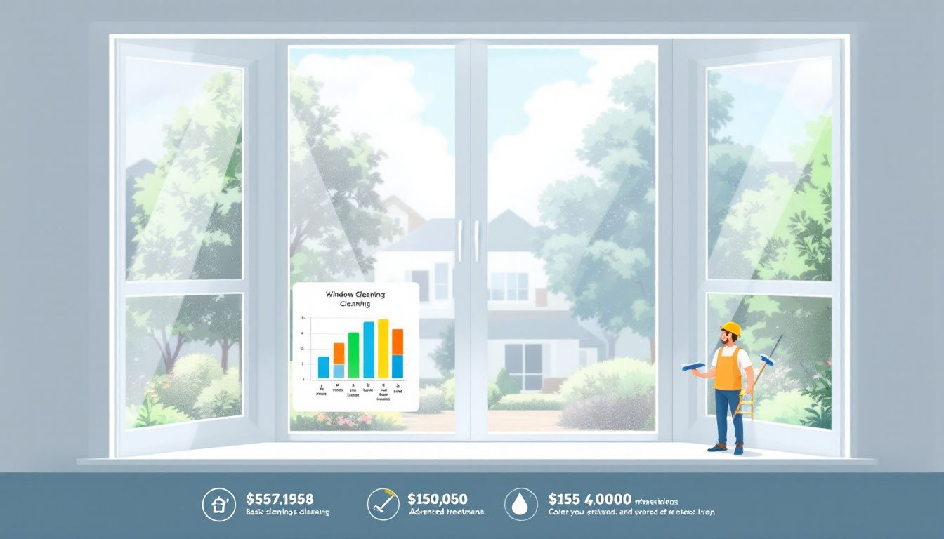 A close-up of a clean window with a view of a residential area, illustrating residential window cleaning costs.