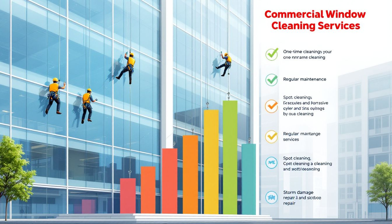 A commercial building with large windows being cleaned, representing commercial window cleaning costs.