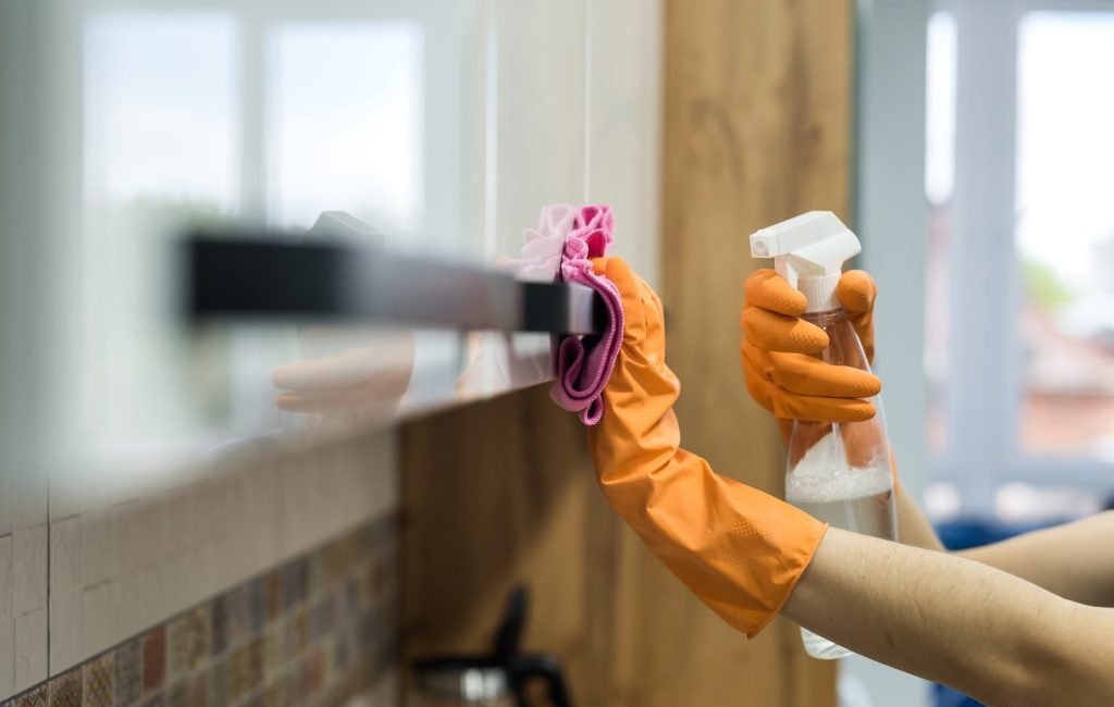 woman cleaning kitchen counter